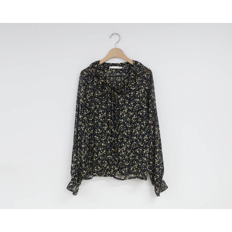 SUXI Áo Sơ Mi Chiffon Tay Dài Phối Bèo Họa Tiết Hoa Phong Cách Hàn Quốc