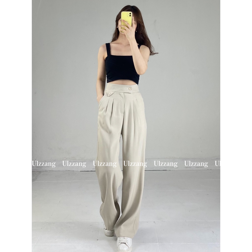 (Ảnh thật) Quần culottes vải chất ruby cao cấp dáng suông nắp túi Quansuongcaptuitamgiac255