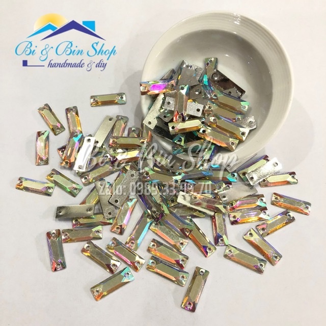 20 Viên Đá Kiếng Chữ Nhật 9x26mm Đính Kết Trang Phục Thời Trang, Làm Phụ Kiện Handmade