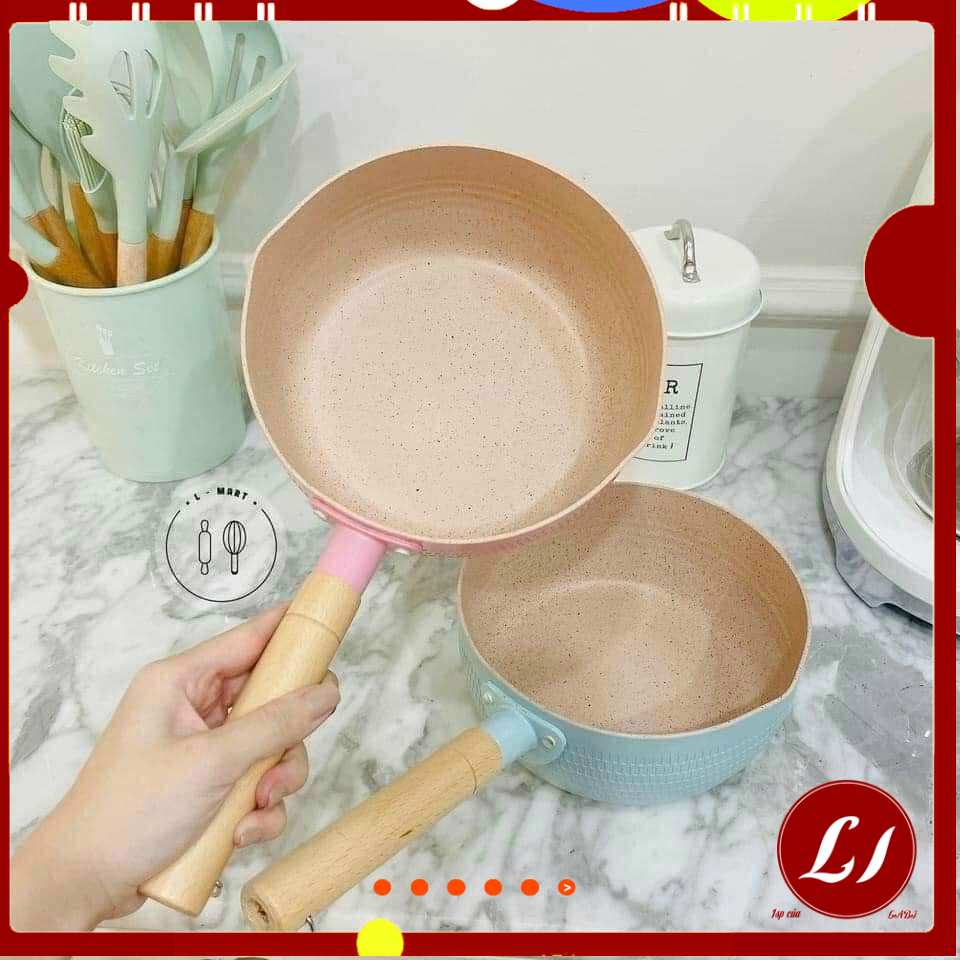 Chảo chống dính đáy sâu cán gỗ18cm đa năng