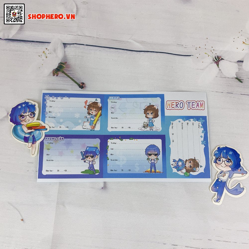 Sét 30 nhãn vở Hero Team có keo dán sẵn trang trí sổ tay