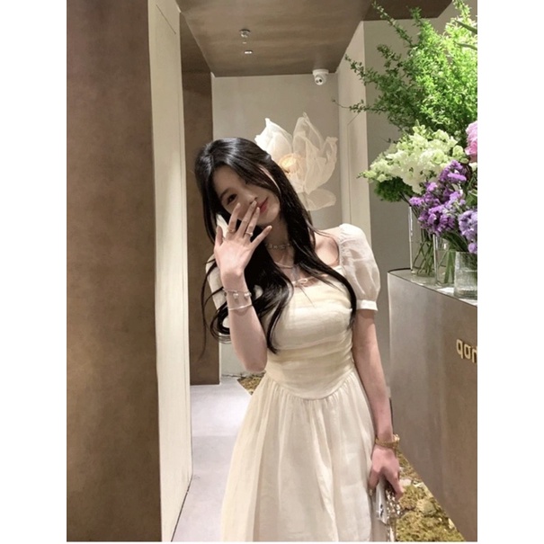 ĐẦM MIDI TRẮNG CỔ V DÂY NGANG NGỰC ✨