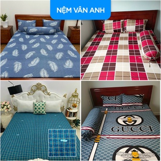Bộ ga nệm vỏ gối cotton thun lạnh Hàn Quốc drap giường 4 món dày 20 - 25cm 12 kiểu dáng 1m6, 1m8