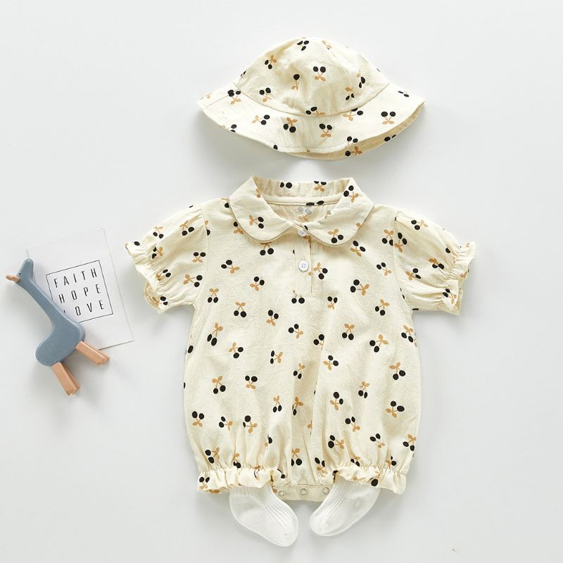 Set 2 Món Áo Liền Quần &amp; Mũ Trùm Đầu In Hoa Xinh Xắn Cho Bé