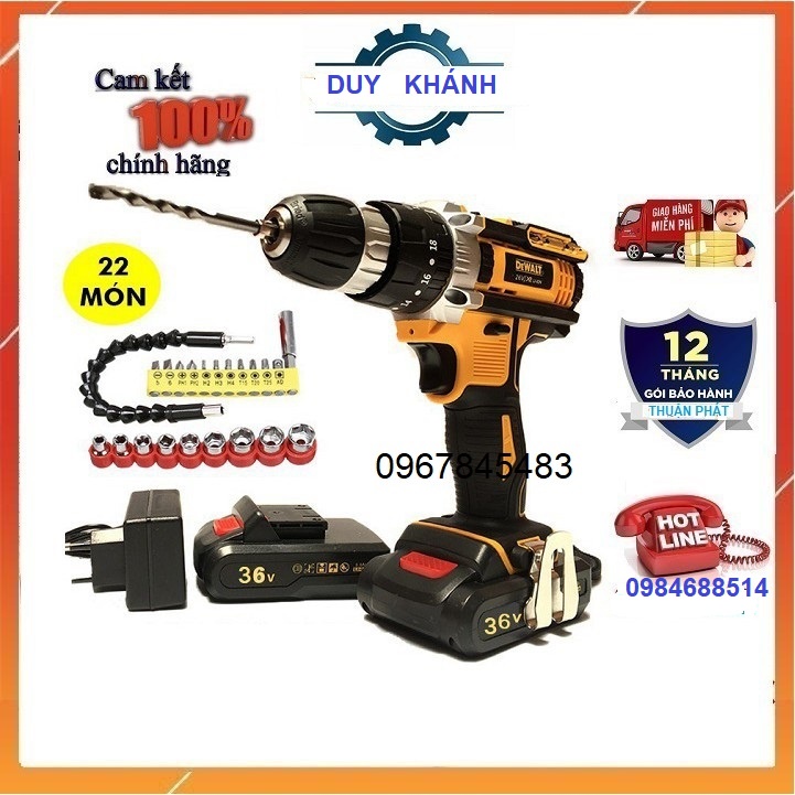 Máy khoan pin,bắt vít DEWAT 36v kèm phụ kiện 24 món có búa khoan pin mini [bảo hành 12 tháng]