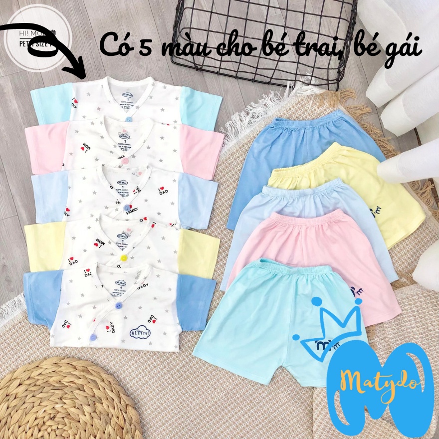 Quần áo sơ sinh ngắn tay cho bé trai bé gái mùa hè giá rẻ đồ sơ sinh cho bé Pama trắng pha cộc cúc chéo