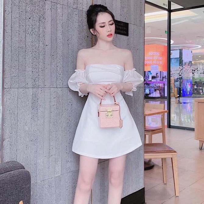 Đầm dự tiệc trễ vai tay phồng lịch sự quý cô | BigBuy360 - bigbuy360.vn