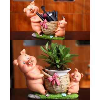[Mẫu mới]Chậu heo mẹ heo con xách giỏ