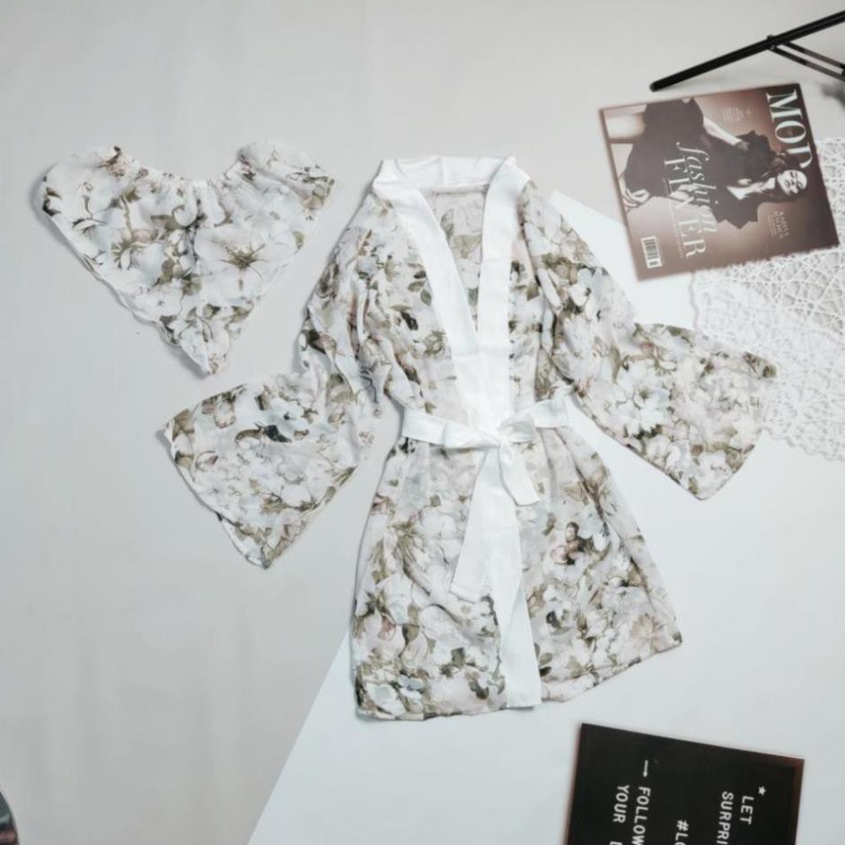 Áo Choàng Ngủ Voan Xuyên Thấu, Áo Choàng Ngủ Kimono Kèm Quần Gợi Cảm Quyến Rủ Cho Nữ. | BigBuy360 - bigbuy360.vn