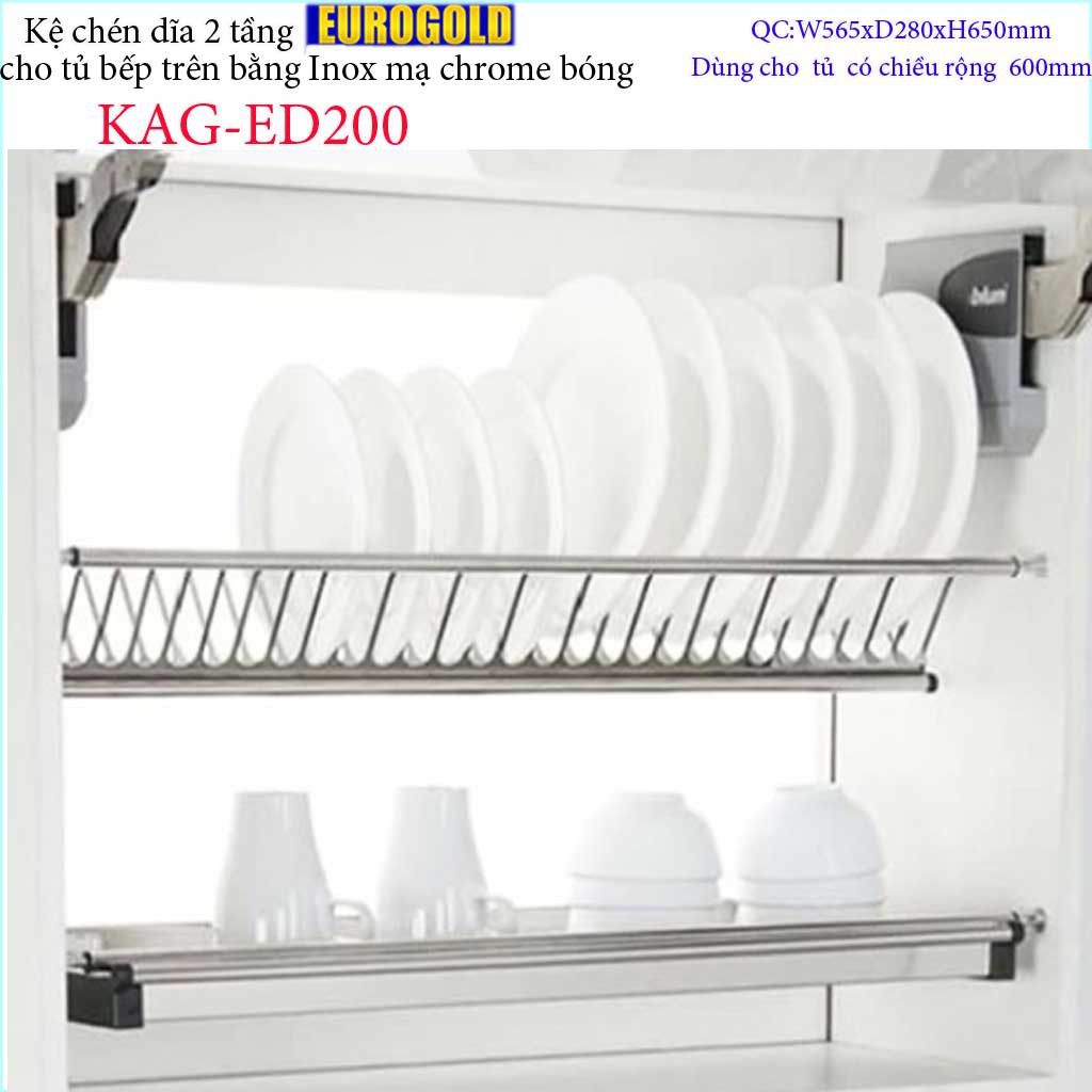 Kệ chén dĩa âm tủ KAG-ED200 - 56.5cm, Kệ chén bát chữ V 2 tầng Euro  56.5cm  có khay hứng nước thiết kế đẹp tiện dụng