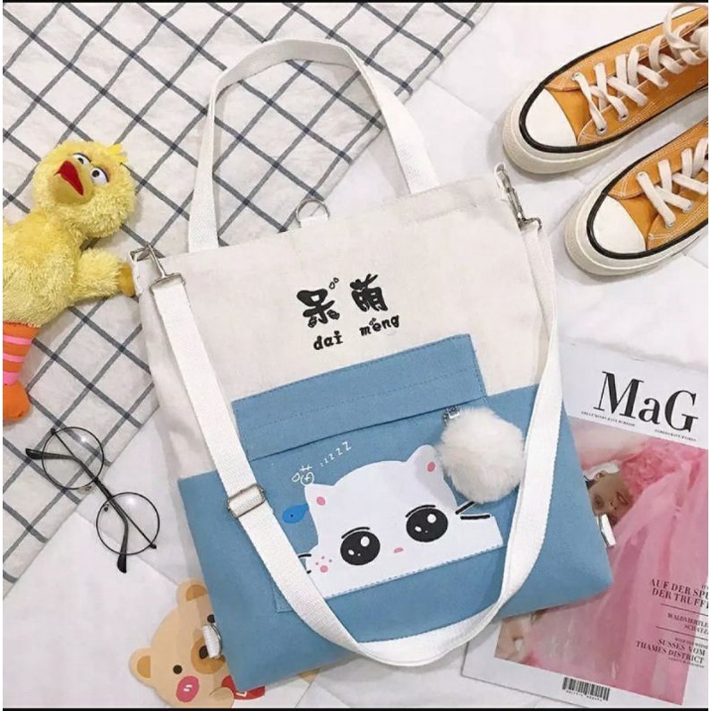 Túi Vải Tote nữ canvas có khóa miệng đựng sách vở laptop phong cách Hàn Quốc