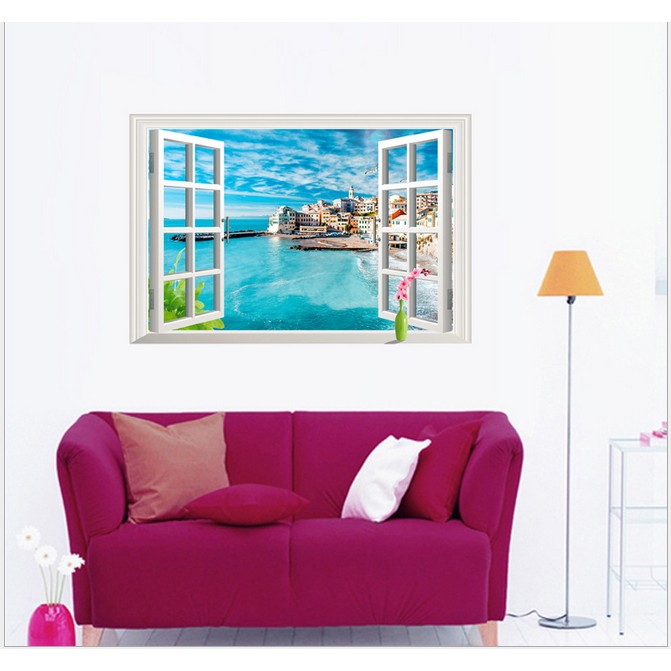 Decal dán tường Cửa sổ Thành phố biển 2 DCS029