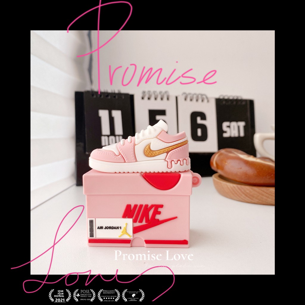 Vỏ Bảo Vệ Hộp Sạc Tai Nghe AirPods 1 / 2 3 pro 1 / 2 pro Màu Hồng Họa Tiết Giày Air Jordan 1 Thời Trang Chống Rơi