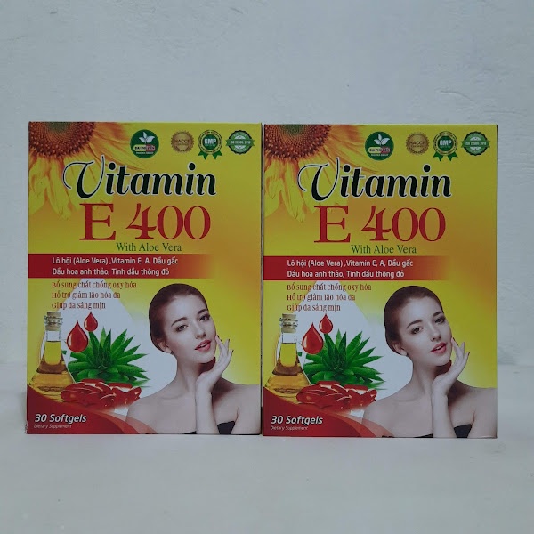 Viên uống trắng da mờ nám VITAMIN E400 Tinh dầu thông đỏ , Hoa anh thảo - Hộp 30 viên