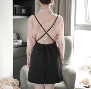 Set yếm đen + áo sơ mi hồng (kèm hình thật)