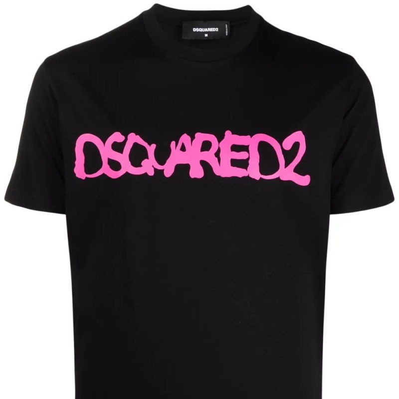Áo Thun 100% Cotton Tay Ngắn Cổ Tròn In Chữ Dsquared2 22ss Màu Đỏ Hồng Phong Cách Đường Phố Châu Âu Cho Nam Và Nữ