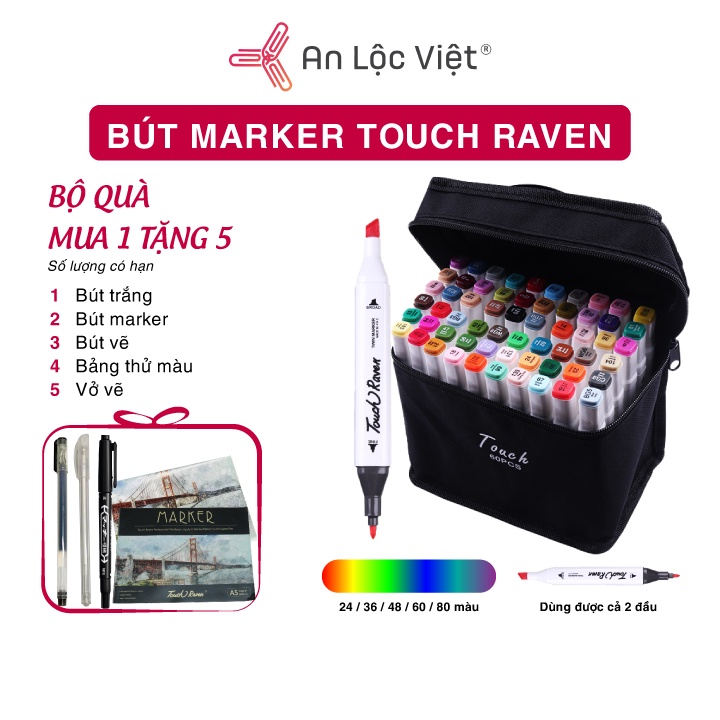 Bút Màu Marker Touch Raven 2 Đầu viết với màu sắc đẹp long lanh - Bộ 12, 24, 36, 48, 60 ,80 màu cực hot cho các HSSV