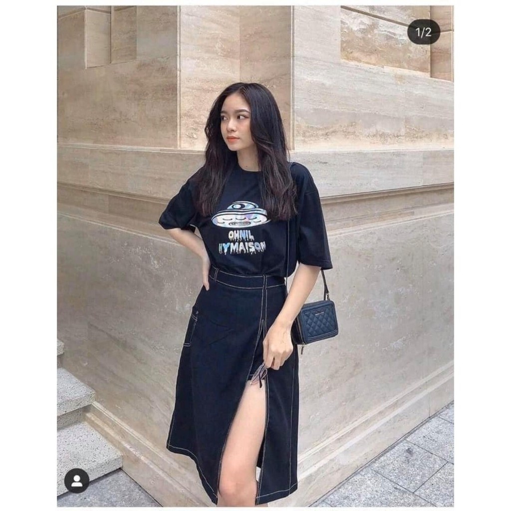 Chân váy xẻ tà trước bigsize midi chữ a ulzzang hàn quốc màu đen AnduShop | BigBuy360 - bigbuy360.vn