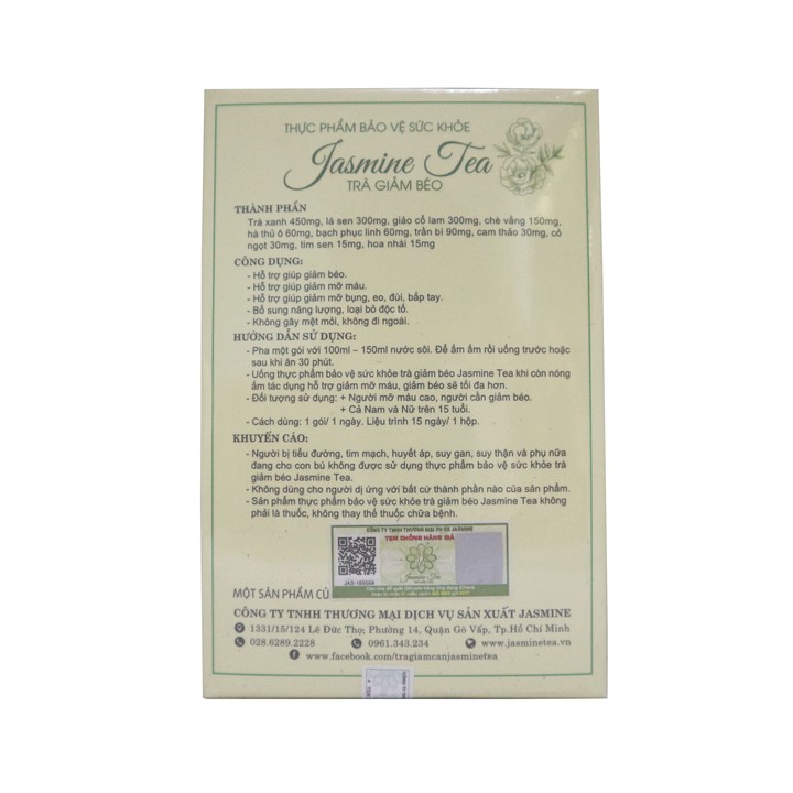 Trà Giảm cân Jasmine Tea (15 gói) - Trà giảm béo jasmine Tea