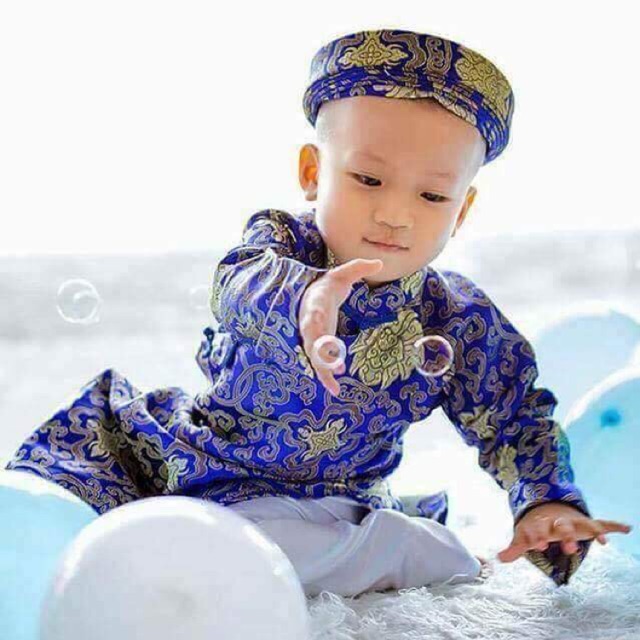 Áo dài gấm bé trai loại 1(trọn bộ set 3 món)
