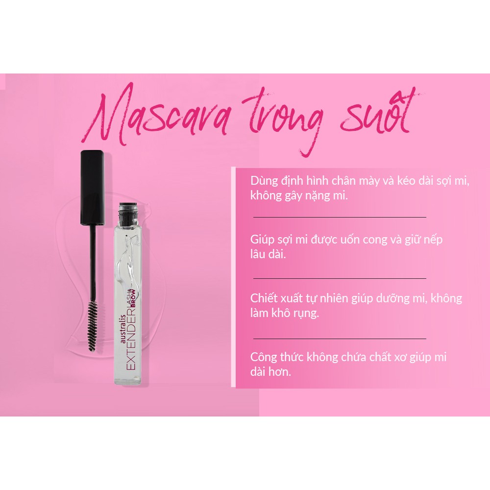 Mascara Australis Trong Suốt Dài Mi &amp; Định Hình Chân Mày Clear Lash &amp; Brow Extender