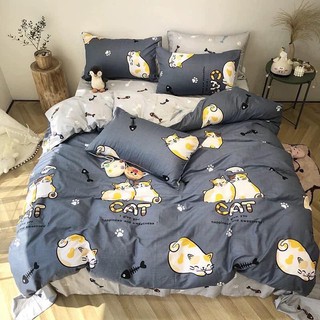 Bộ chăn ga gối , drap giường chất cotton poly họa tiết mèo vàng