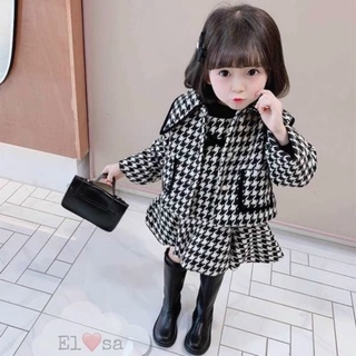 Set áo khoác kèm váy dạ ziczac cho bé gái