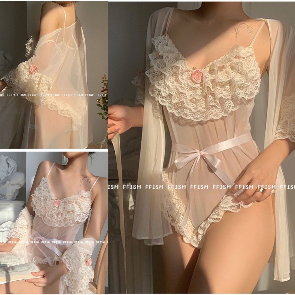 Đồ ngủ sexy Áo nữ Jumpsuit kèm áo choàng xuyên thấu Quảng Châu quyến rũ cao cấp | BigBuy360 - bigbuy360.vn