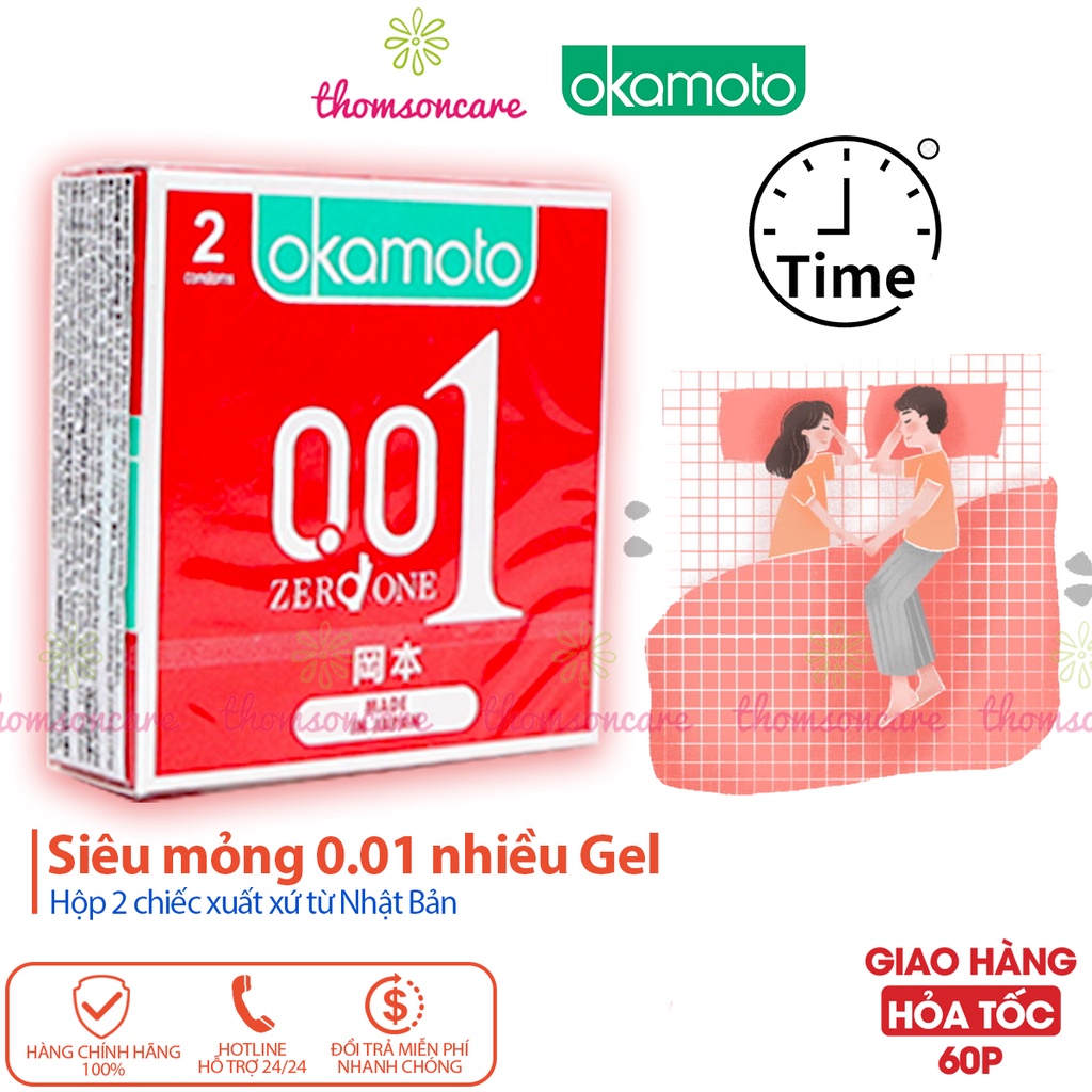 Bao Cao su Okamoto 0.01 PU siêu mỏng vượt trội - Hộp 2, 4 chiếc - Giao hàng che tên