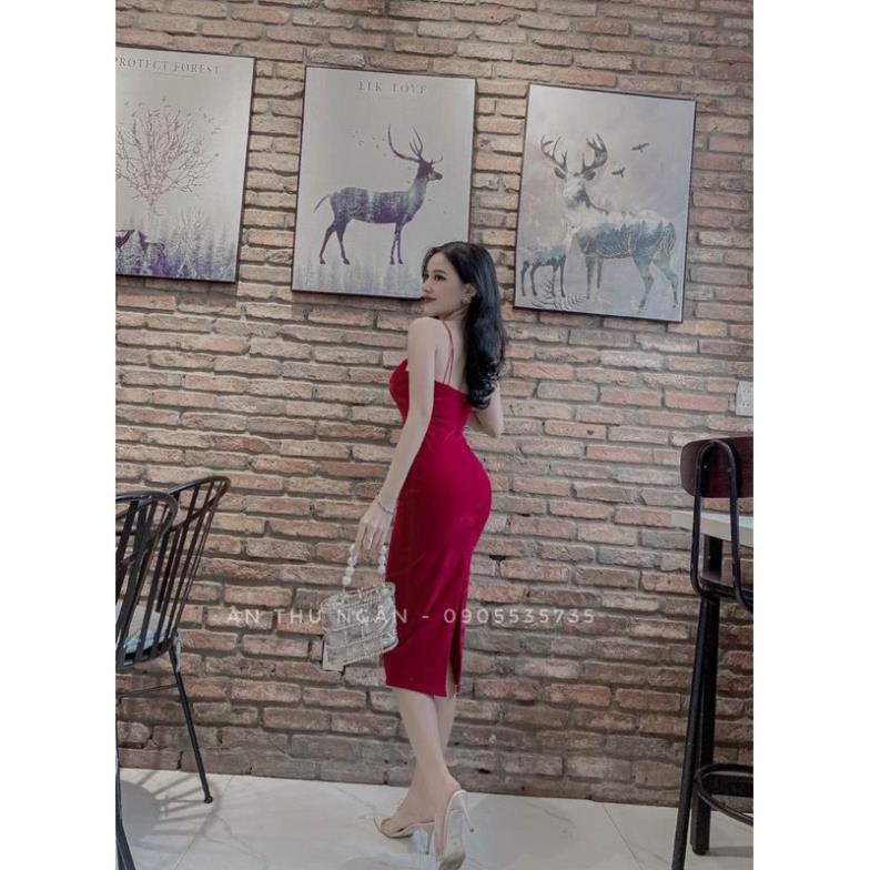 ĐẦM NHUNG 2D BODY ĐEN - ĐỎ