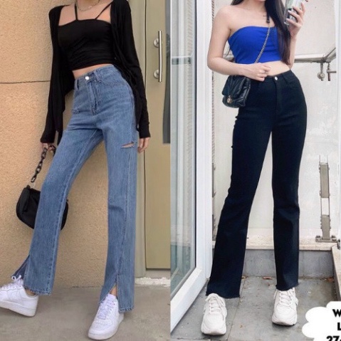 Hot trend 2022_Quần ống loe nữ, quần bò jean ống loe xẻ gấu lưng cao hack dáng che khuyết điểm phong cách Hàn Quốc Q20