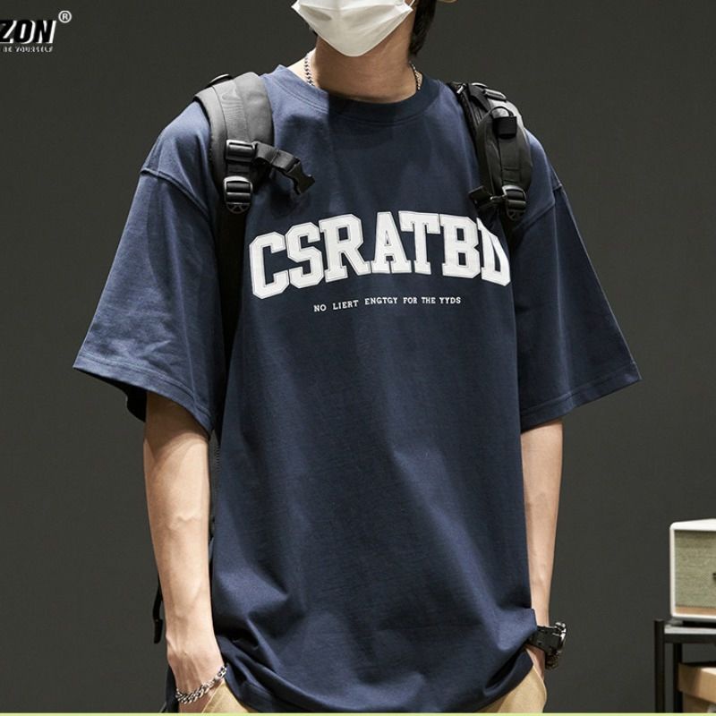 Áo Thun Tay Ngắn Dáng Rộng Vải Cotton In Chữ Kiểu Nhật Bản Cá Tính Cho Nam