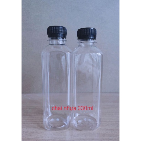 Chai Nhựa Vuông Nắp Đen 330ml _Pét đựng trà sữa,dưỡng nhan