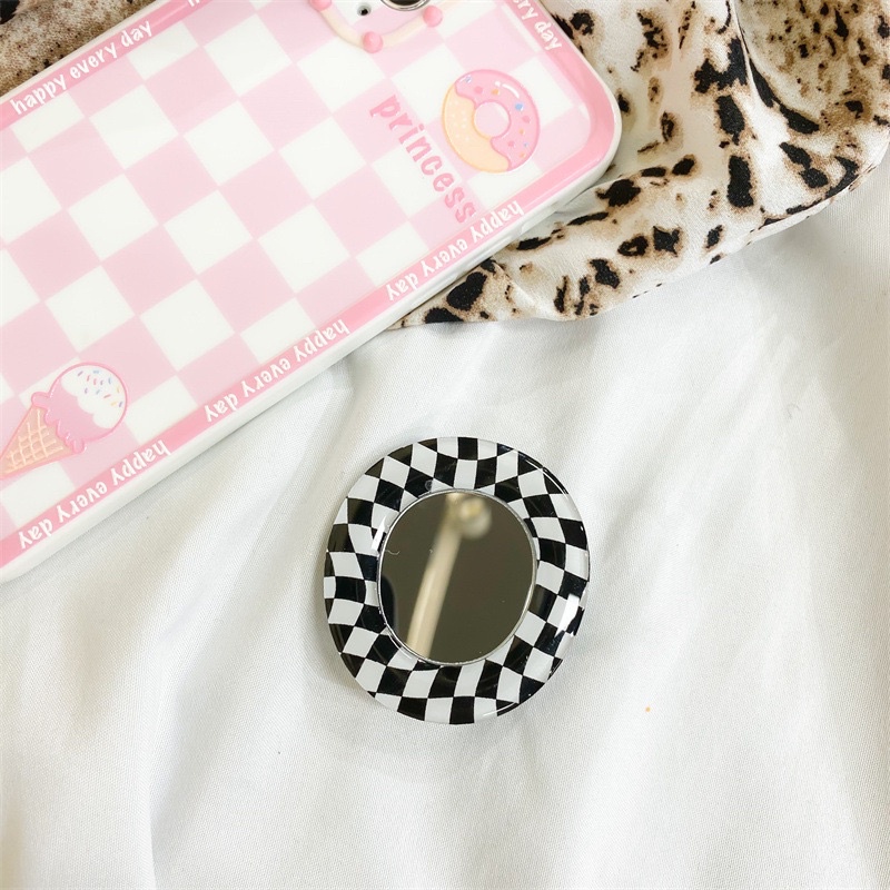 Giá đỡ điện thoại Popsocket có gương viền caro | candylab.official