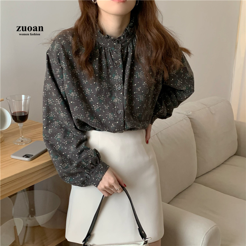 SUXI Áo Sơ Mi Hoa Tay Dài Thời Trang Dành Cho Nữ