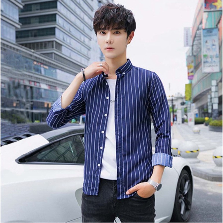 Áo sơ mi kẻ sọc nam, vải lụa cao cấp thái chống nhăn cao cấp, dáng ôm body, trẻ trung cá tính mã | BigBuy360 - bigbuy360.vn