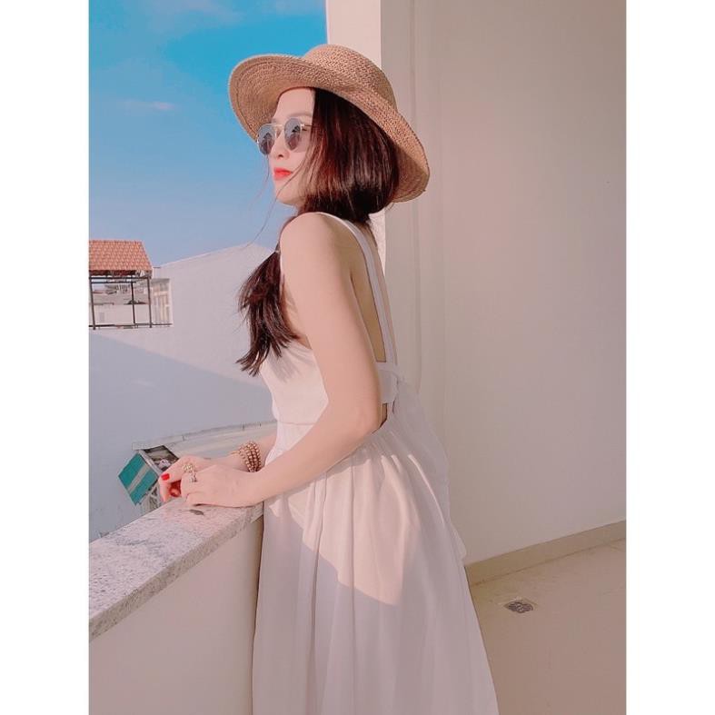 Đầm váy nữ maxi trắng đi biển du lịch, Đầm maxi xoè nơ dáng dài mút ngực | WebRaoVat - webraovat.net.vn