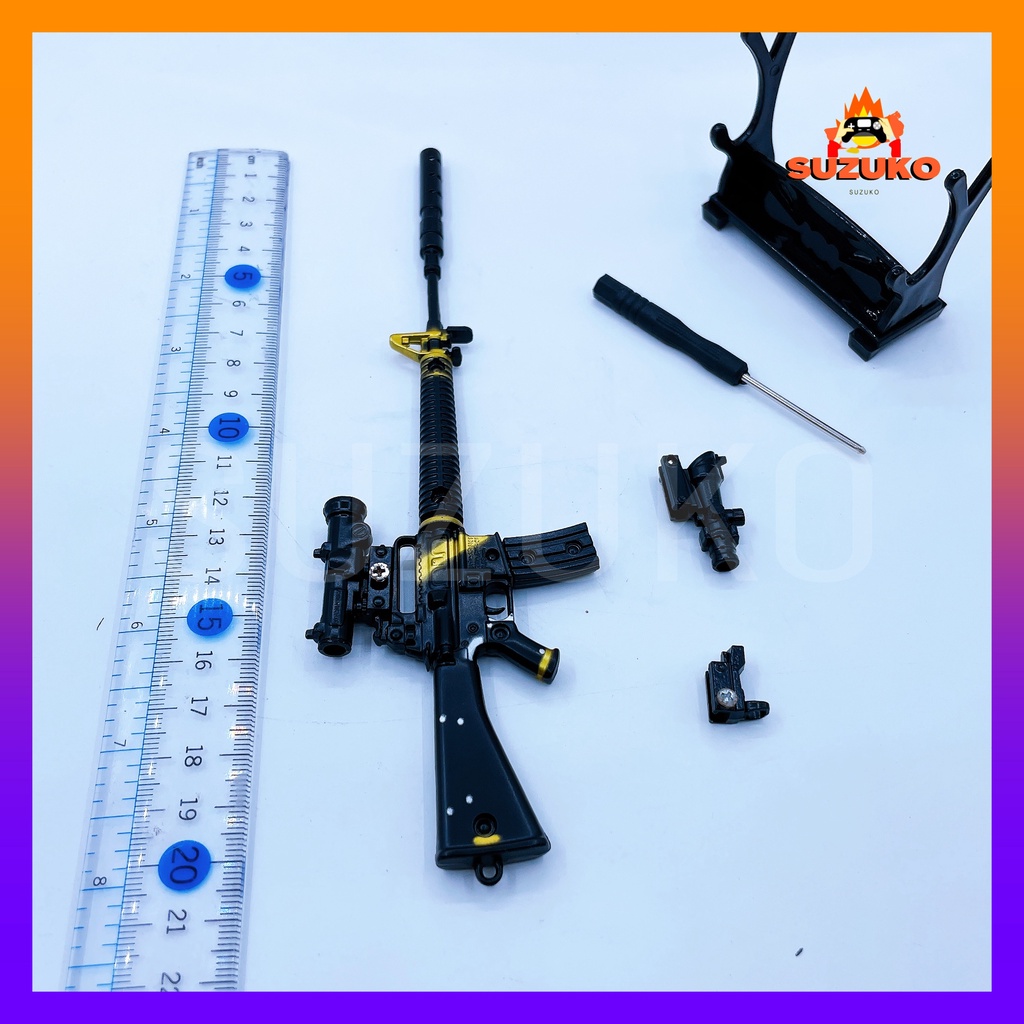 Mô hình súng kim loại lắp ráp pubg, csgo free fire đồ chơi lắp ráp M16A4 Ebony nhân vật dài 20cm sưu tầm