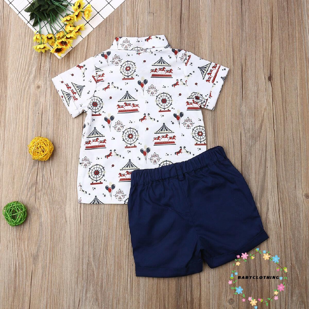 Set áo thun ngắn tay + quần short in họa tiết phong cách hoạt hình dành cho các bé trai