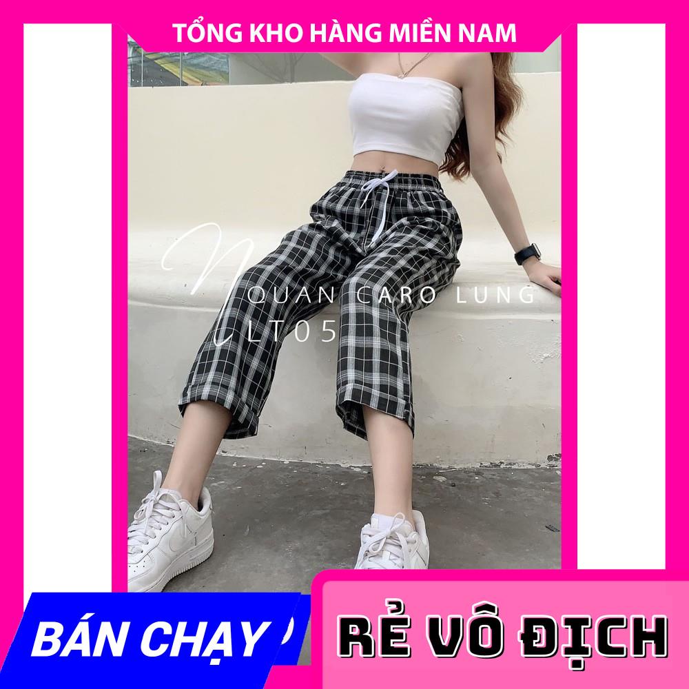 QUẦN BAGGY CARO LƯNG THUN NỮ LT05 ⚡ẢNH THẬT⚡ QUẦN LỬNG NỮ LƯNG THUN ⚡ QUẦN NỮ 9 TẤC