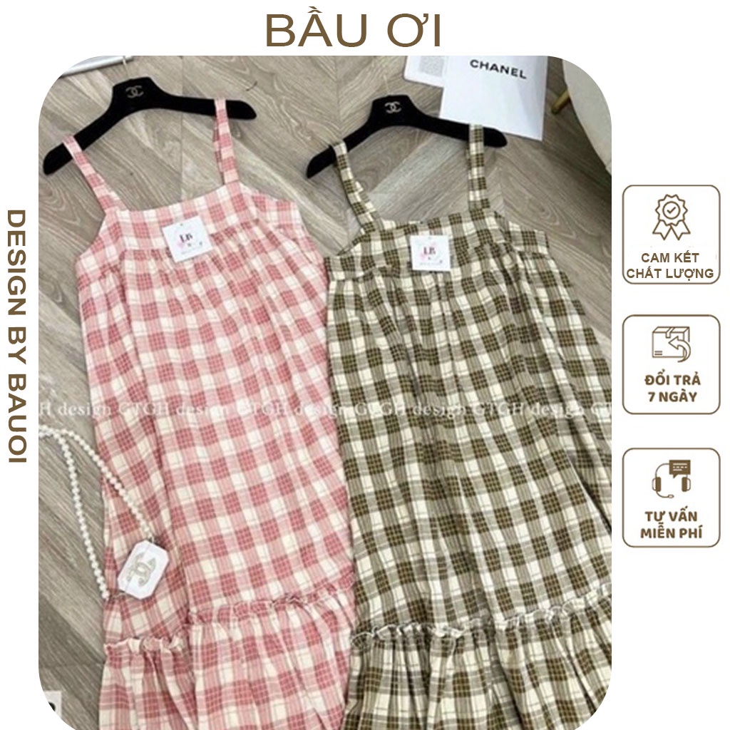 [MẪU MỚI 2022 BẦU ƠI V64] VÁY BẦU 2 DÂY KẺ CARO THIẾT KẾ ĐUÔI CÁ - ĐẦM BẦU BABY DOLL ĐI BIỂN SANG CHẢNH - VÁY MAXI