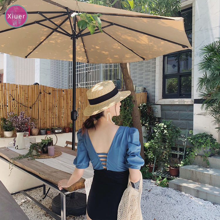 Xiuer Bộ Đồ Bơi Bikini Lưng Cao Màu Trơn Phong Cách Hàn Quốc Quyến Rũ#X36
