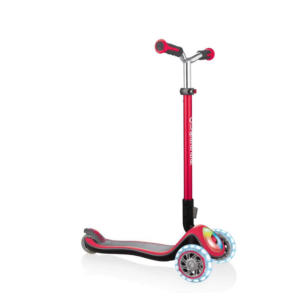 Xe trượt scooter 3 bánh gấp gọn có bánh xe và mặt trước phát sáng Globber Elite Prime cho trẻ em từ 3 đến 9 tuổi - Đỏ