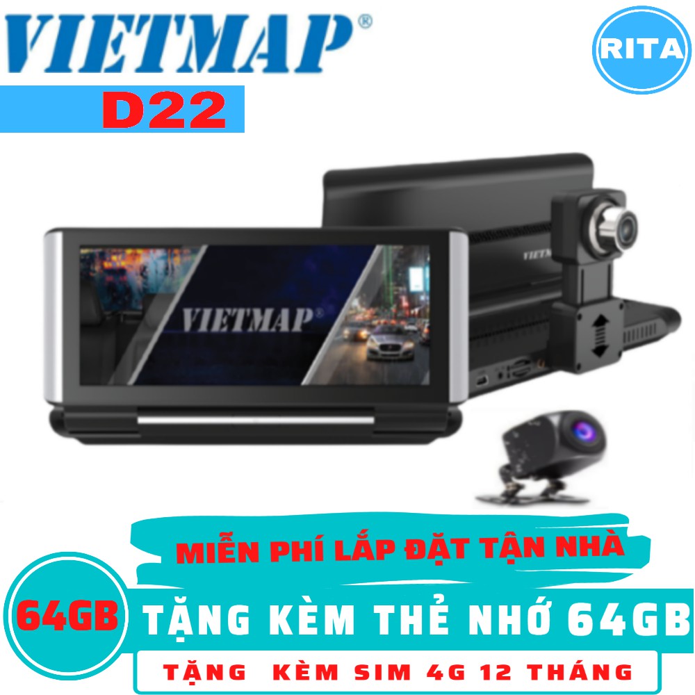 [Miễn Phí Lắp Đặt] Camera Hành Trình Vietmap D22 + [Thẻ Nhớ 64Gb] + [Sim 4G 12 Tháng] + [Mã Giảm]