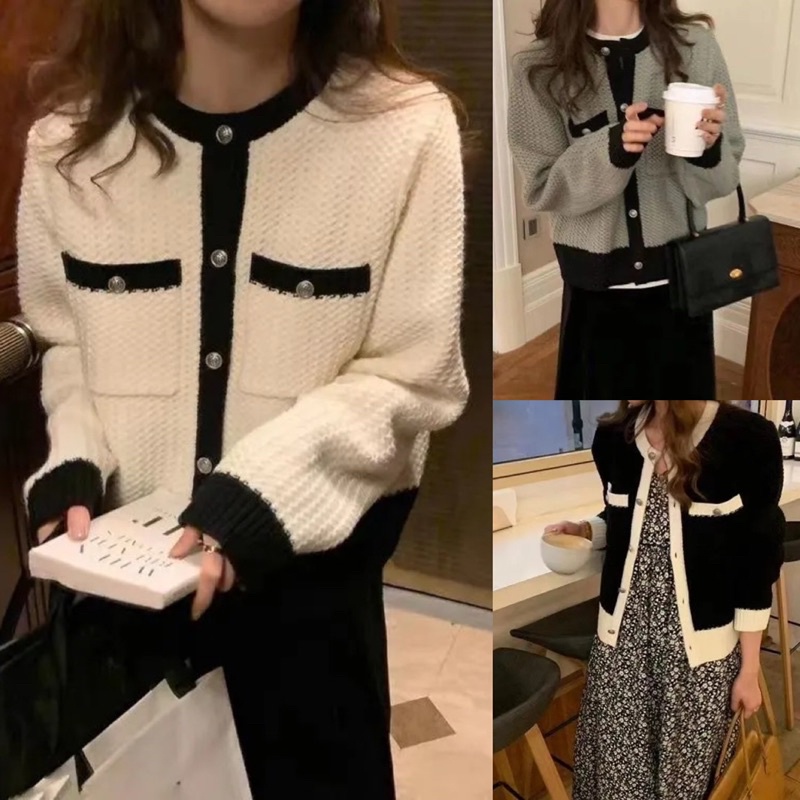 Áo khoác cardigan len cổ tròn hàn quốc dáng vừa khuya áo sang trọng phong cách nhẹ nhàng 3 màu dễ phối