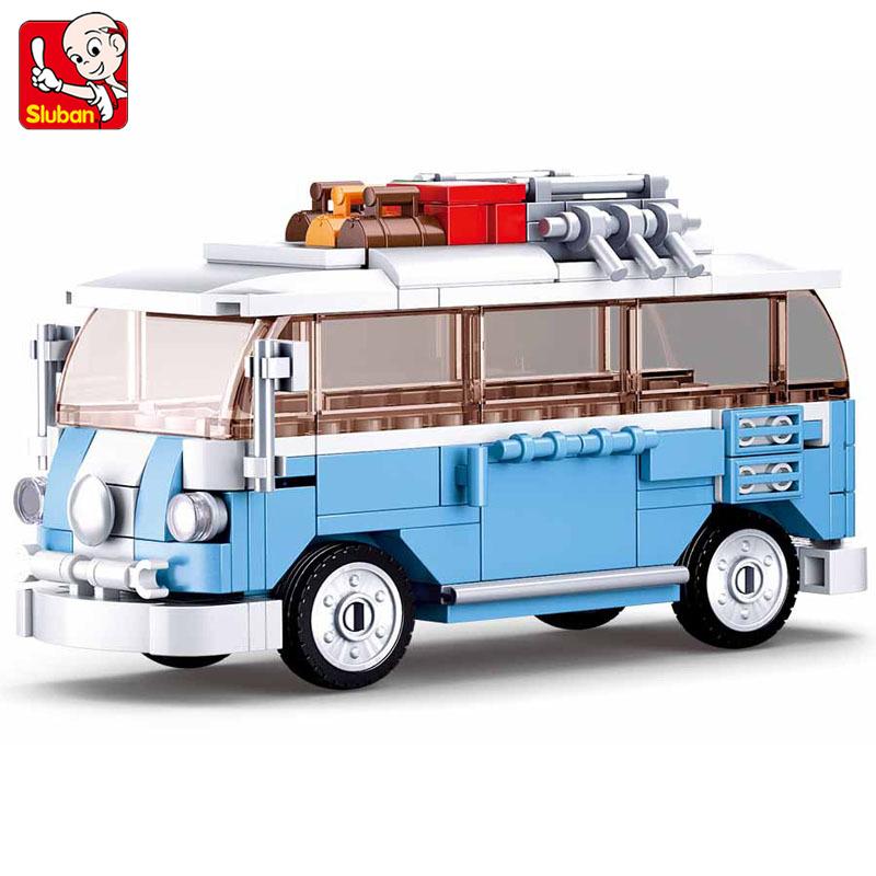 Đồ chơi 227 mảnh lắp ghép SLUBAN mô hình ô tô tự hoàn thành Tương thích với Lego Technic Vehicle Blue T1 Van Model Building Blocks
