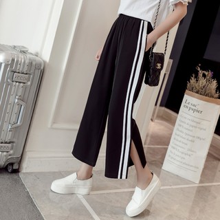 (ORDER)Quần Thể Thao Nữ Sọc Ống Rộng Xẻ