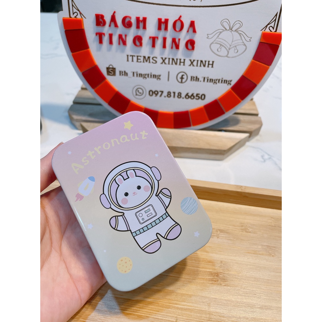 Hộp thiếc mini chữ nhật đựng đồ đa năng có nắp đậy tiện dụng họa tiết hoạt hình dễ thương Ting Ting