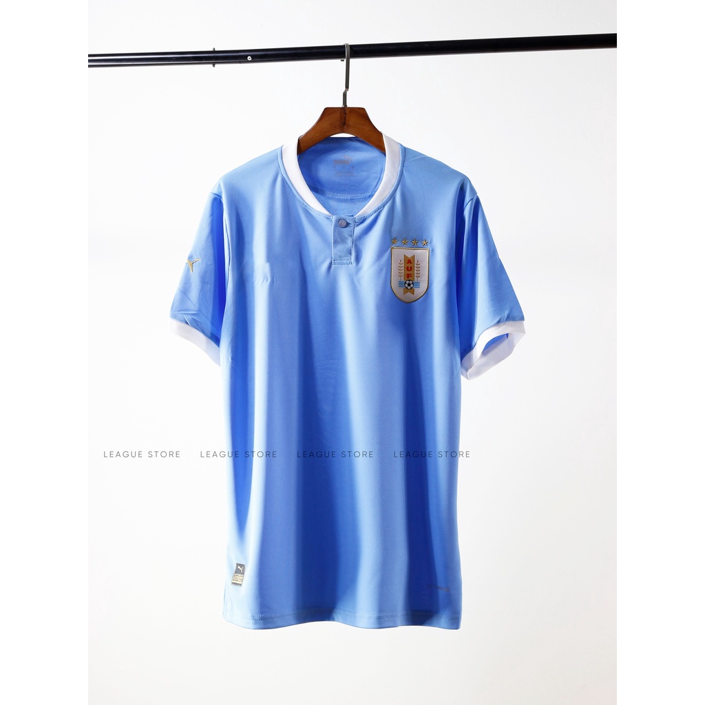 Bộ quần áo đá bóng Uruguay Leaguestore - áo đá bóng bộ quần áo thể thao nam uruguay sân nhà màu xanh nhạt 22/23