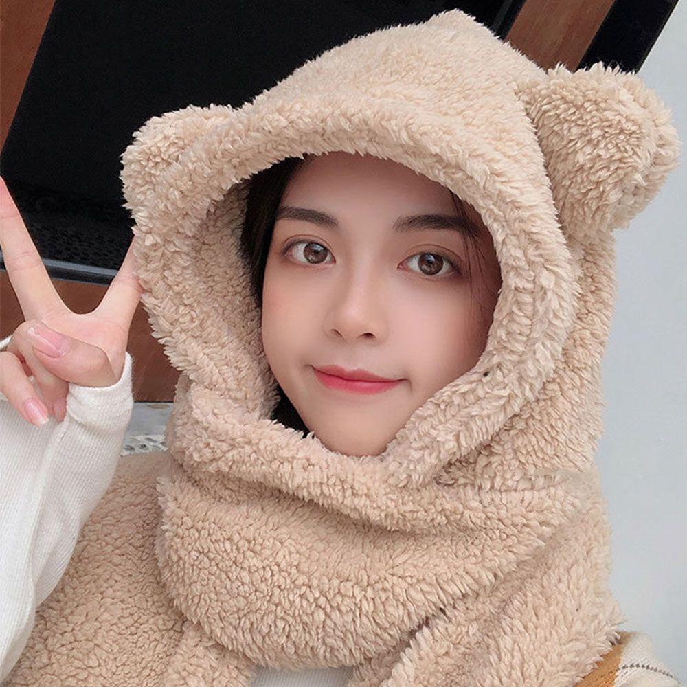Mũ Trùm Đầu Giữ Ấm Hình Gấu Bông Dễ Thương Cho Nữ